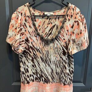 Dressbarn 1X Brown/Pink Women's Short Sleeve Blouse